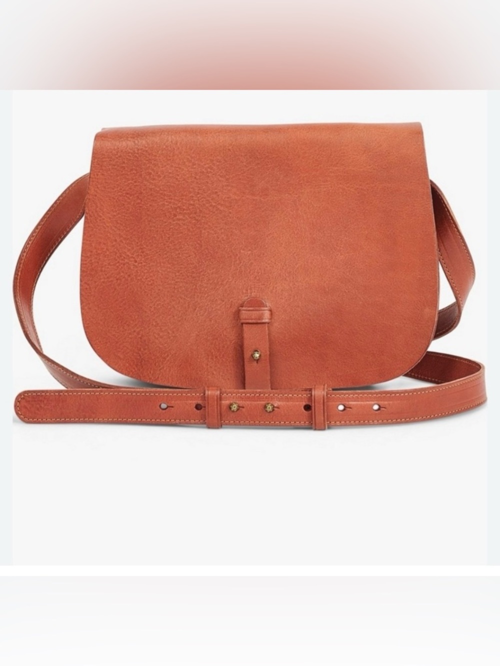 Lucky Brand The Point Cognac Leather Saddle Bag Crossbody Boho EUC